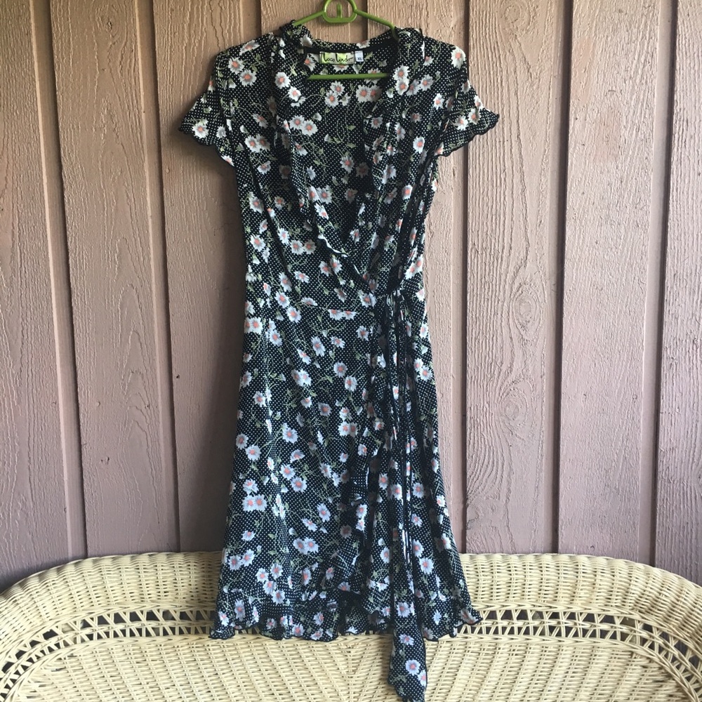 Vintage Loco Lindo Daisy floral polka dot Summer wrap Dress